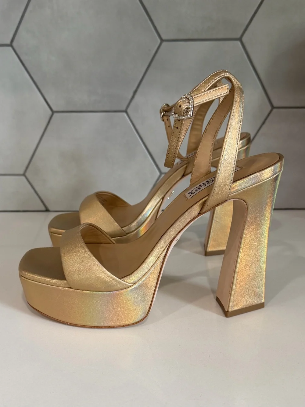 Badgley Mischka Gold Platform Sandal Block Heel